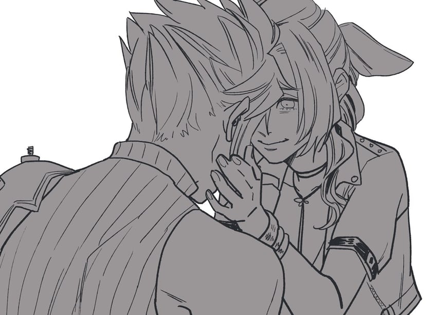 cloud strife and aerith gainsborough (final fantasy and 2 more) drawn by nozo_(fitton)