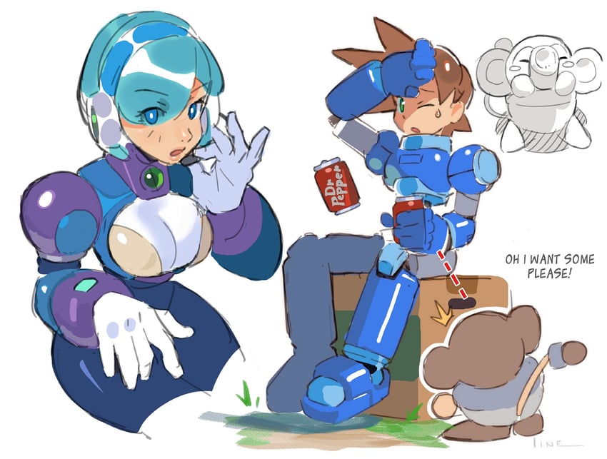 mega man volnutt, data, and navigator (mega man and 3 more) drawn by linesharkart