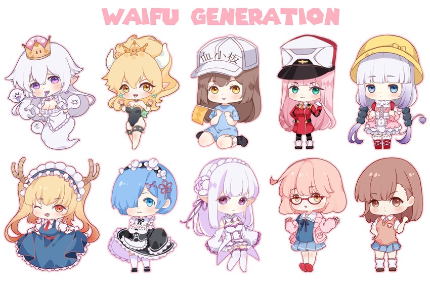 misaka mikoto, rem, zero two, bowsette, emilia, and 6 more (mario and 9 more) drawn by sumisumii