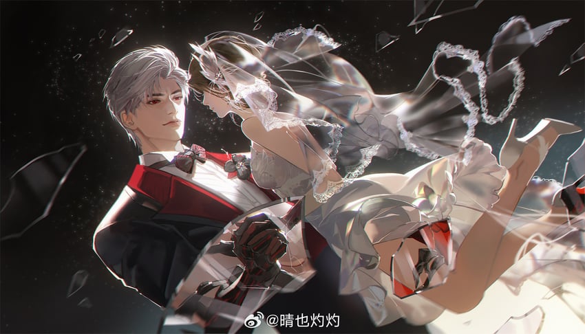 protagonist and sylus (love and deepspace) drawn by xiheanar