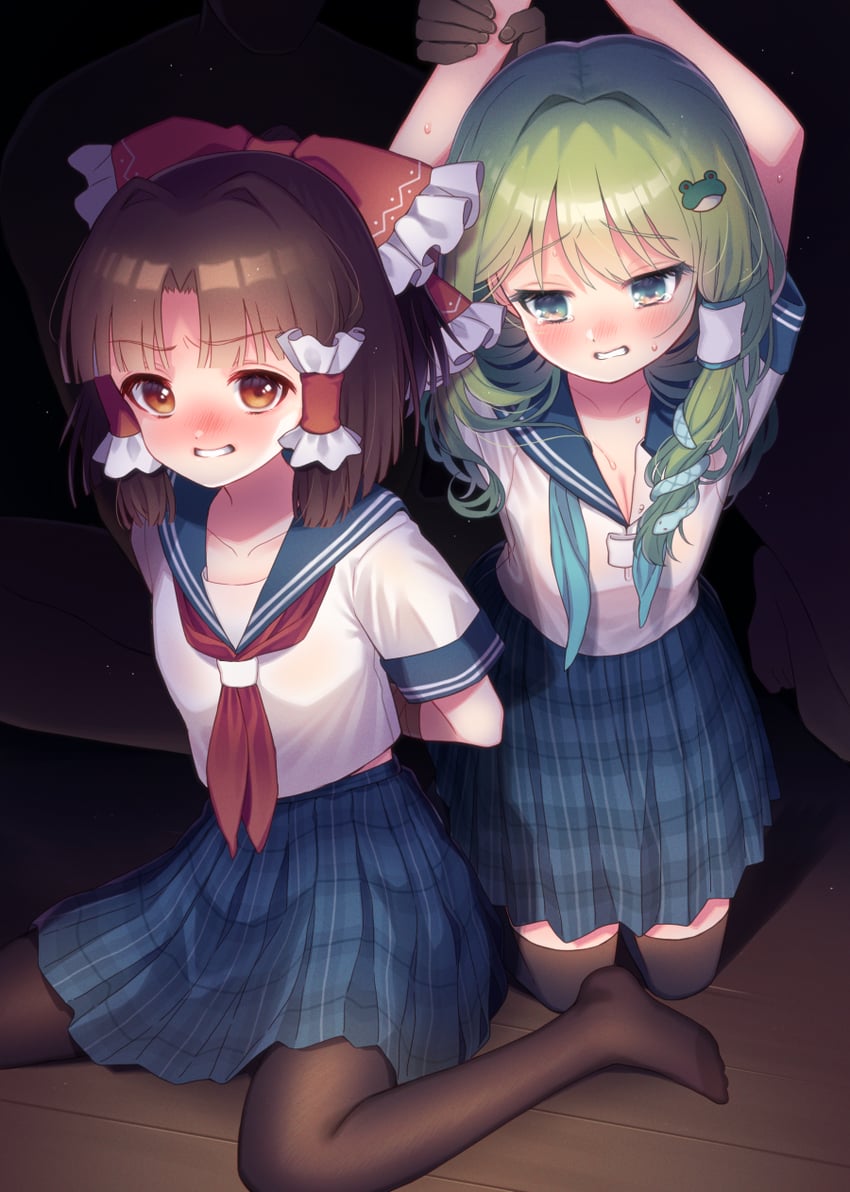 hakurei reimu and kochiya sanae (touhou) drawn by touya_(konpekitou)