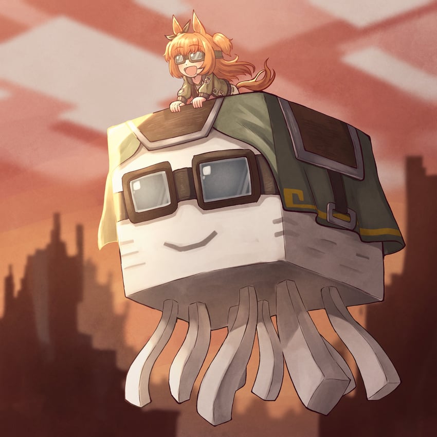 mayano top gun, ghast, and happy ghast (umamusume and 1 more) drawn by beta_2