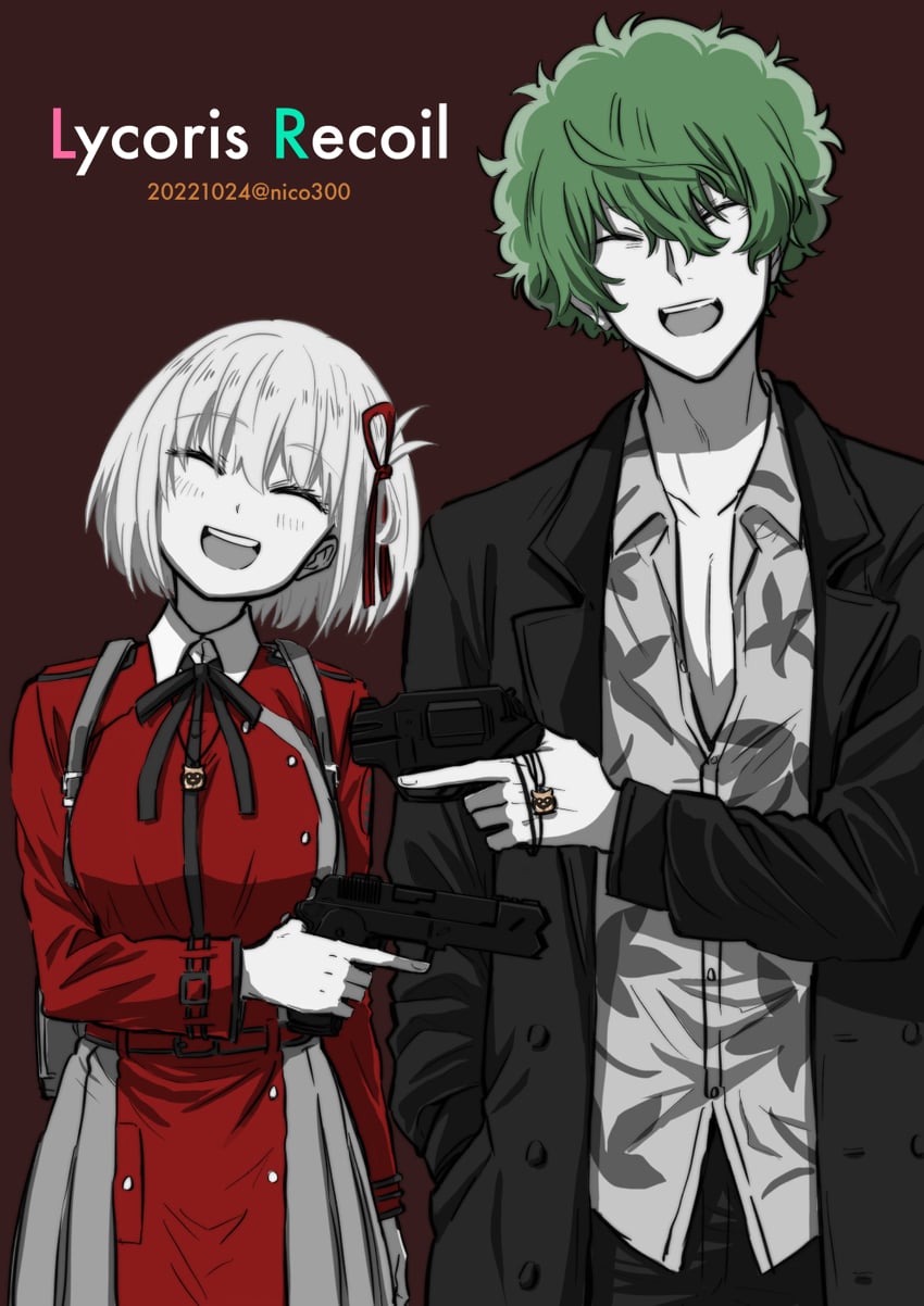 nishikigi chisato and majima (lycoris recoil) drawn by nico_(hero300)