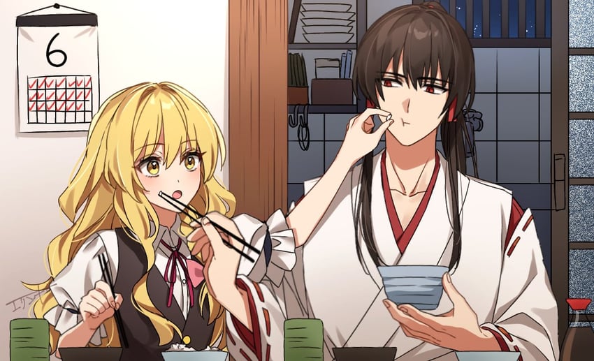 hakurei reimu and kirisame marisa (touhou) drawn by enoki_3106