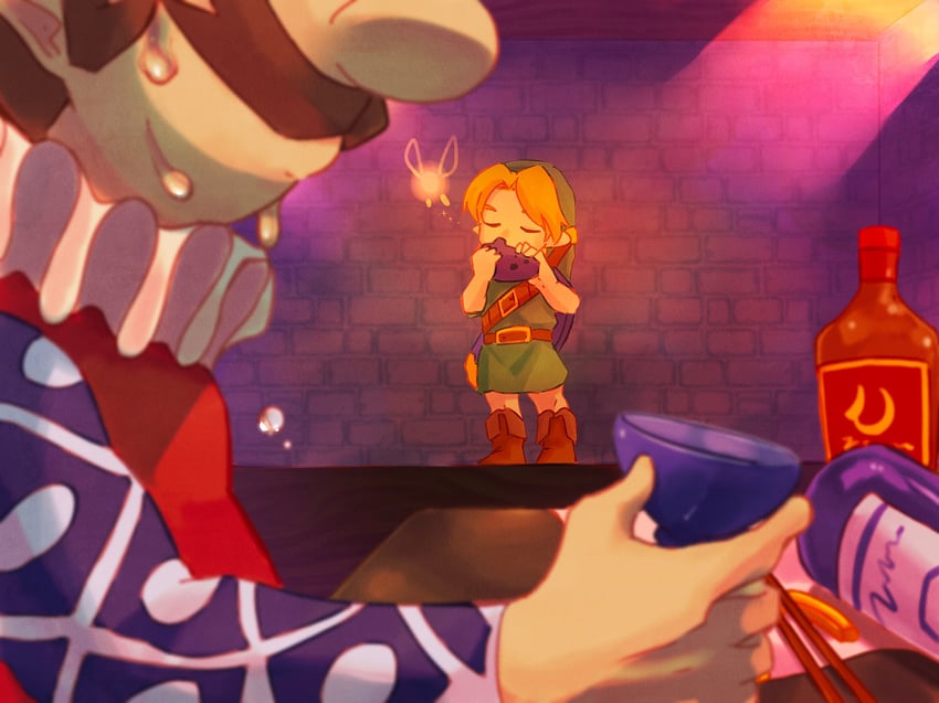 link, young link, tatl, and gorman (the legend of zelda and 1 more) drawn by nasagina