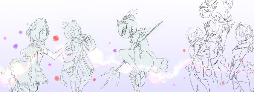 bluebell candy, princess deluge, prism cherry, princess inferno, princess tempest, and 2 more (mahou shoujo ikusei keikaku and 3 more) drawn by coatifan