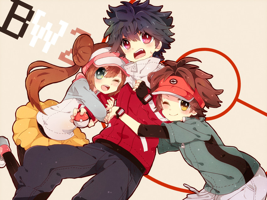 rosa, nate, and hugh (pokemon and 1 more) drawn by nicole_(usako)