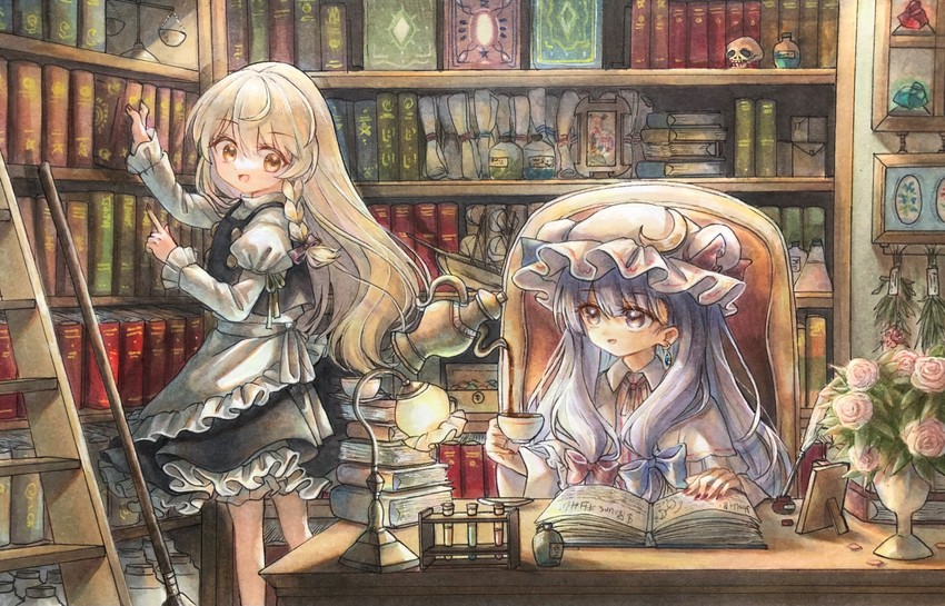kirisame marisa and patchouli knowledge (touhou) drawn by hisako_(6anmbblfnjueeff)