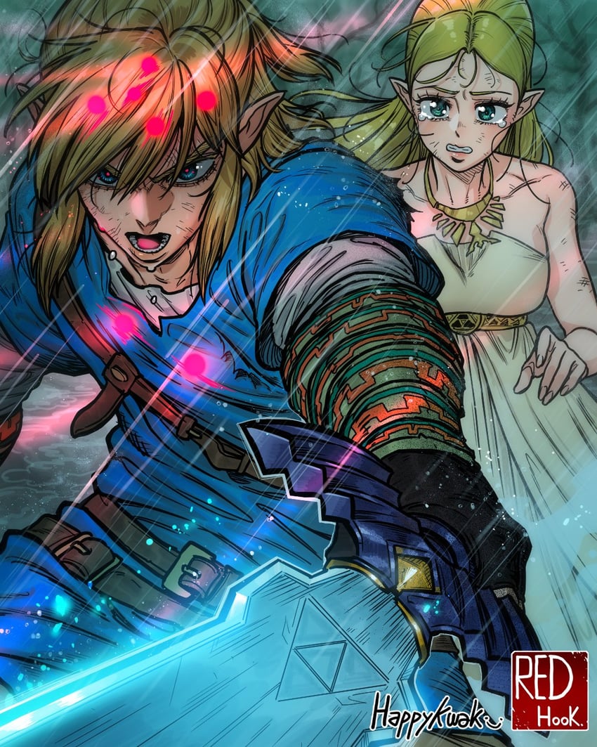 link and princess zelda (the legend of zelda and 1 more) drawn by jun_sung_kwak