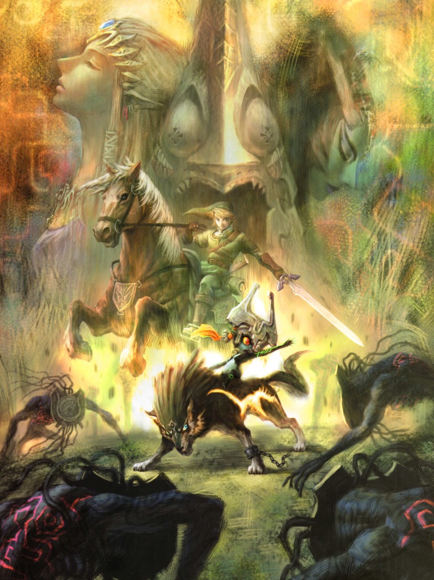 link, princess zelda, midna, wolf link, epona, and 1 more (the legend of zelda and 1 more) drawn by nakano_yusuke