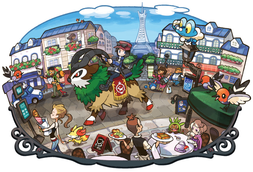 calem, fennekin, marill, chespin, froakie, and 4 more (pokemon and 1 more) drawn by oomura_yuusuke