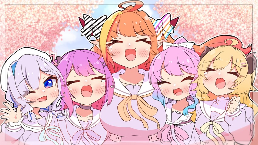tokoyami towa, amane kanata, kiryu coco, tsunomaki watame, and himemori luna (hololive and 1 more) drawn by sakuramochi_(sakura_frappe)