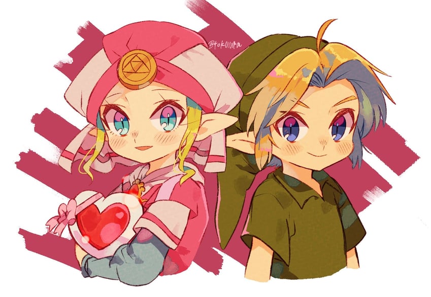 link, princess zelda, young link, and young zelda (the legend of zelda and 1 more) drawn by tokuura