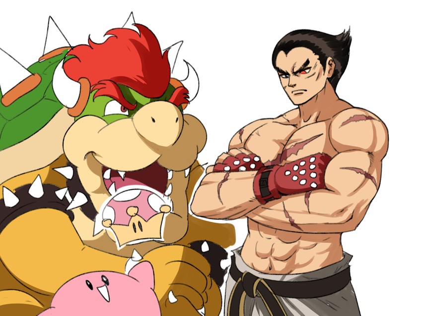 kirby, bowser, and mishima kazuya (mario and 4 more) drawn by tina_fate