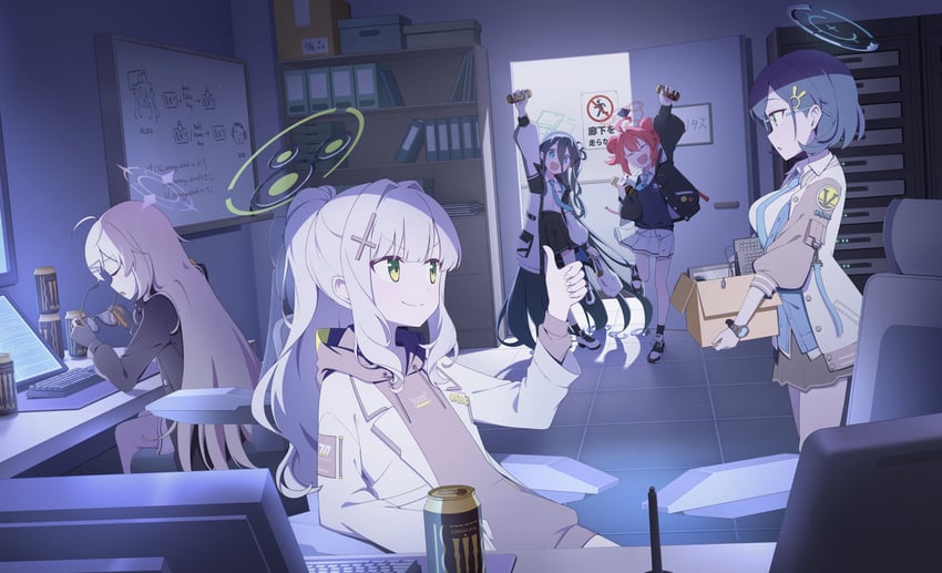 sensei, doodle sensei, aris, maki, hare, and 2 more (blue archive) drawn by quarterlift
