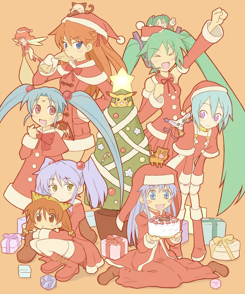 hatsune miku, souryuu asuka langley, pikachu, index, hoshino ruri, and 8 more (pokemon and 10 more) drawn by satogo