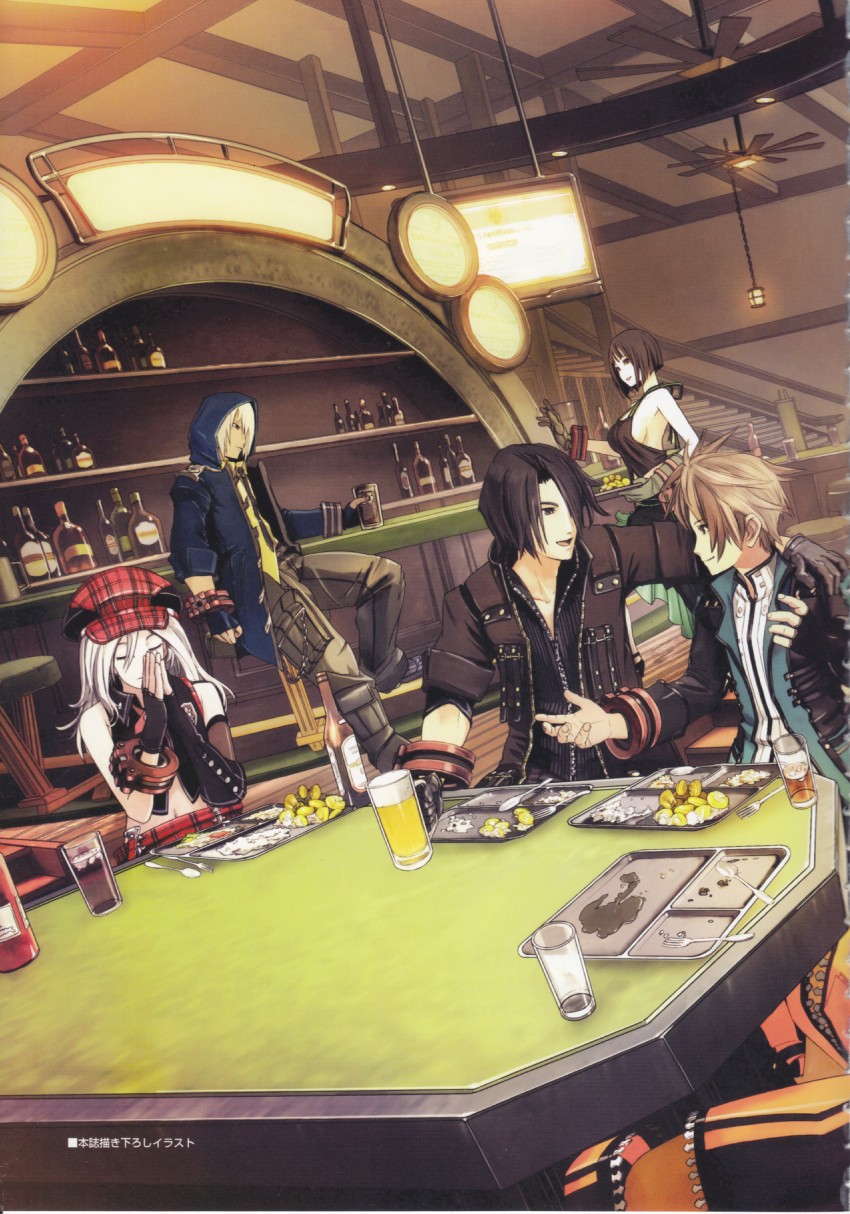 alisa ilinichina amiella, soma schicksal, tachibana sakuya, player, fujiki kouta, and 2 more (god eater and 1 more)
