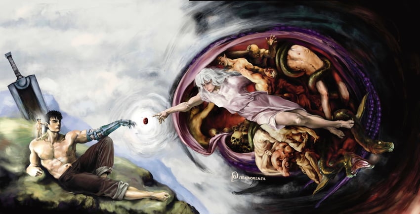 guts, griffith, and puck (berserk and 1 more) drawn by monencrier