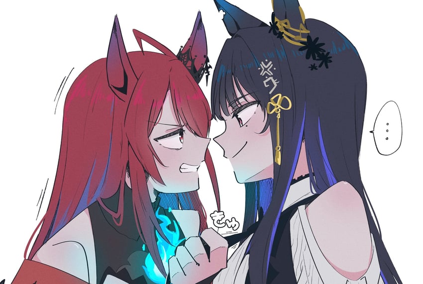 nerissa ravencroft and elizabeth rose bloodflame (hololive and 2 more) drawn by meyshi