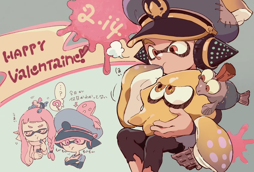 agent 3, smallfry, and captain 3 (splatoon and 1 more) drawn by mkakimikan