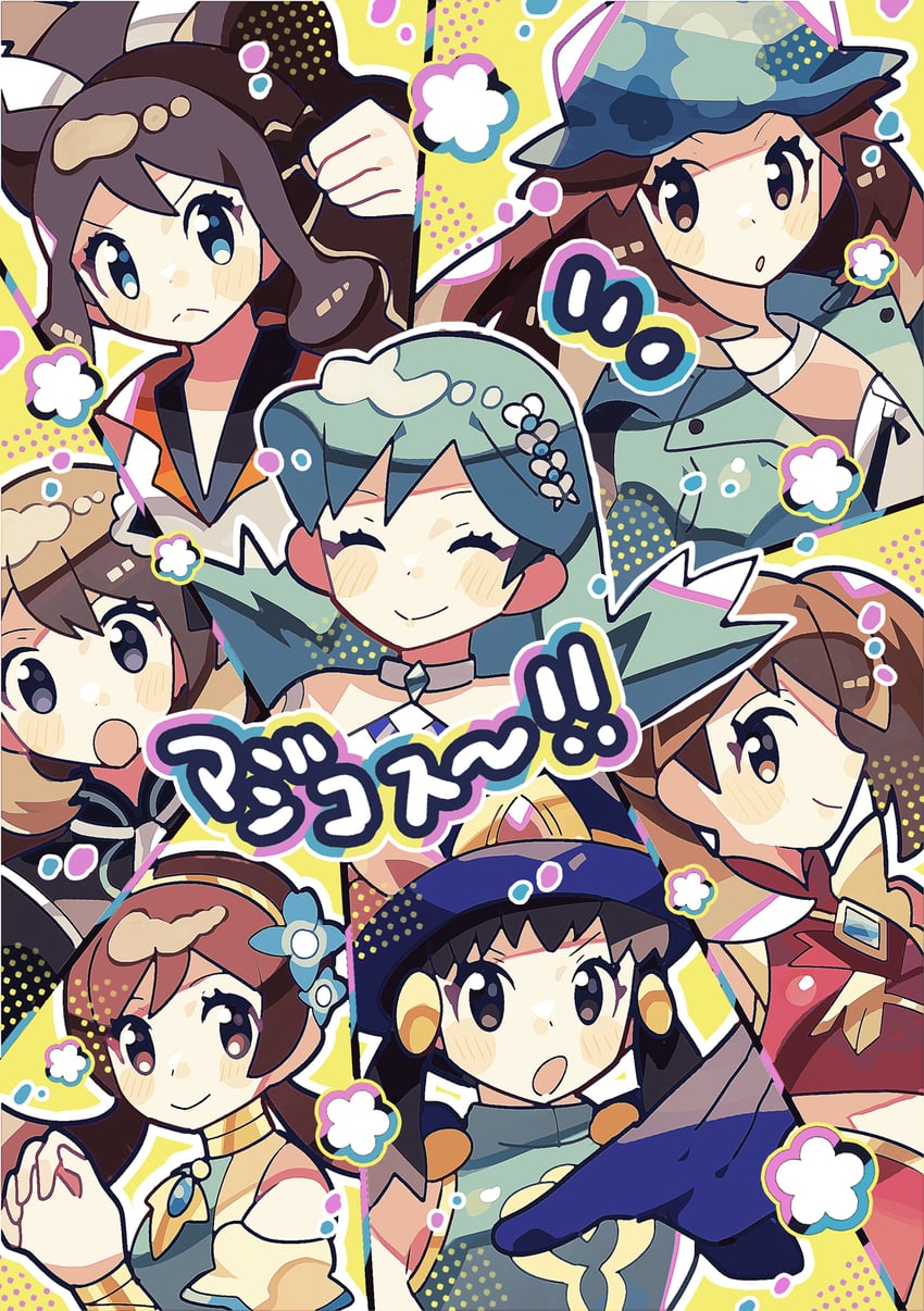 dawn, may, hilda, leaf, lyra, and 2 more (pokemon and 1 more) drawn by anidler91