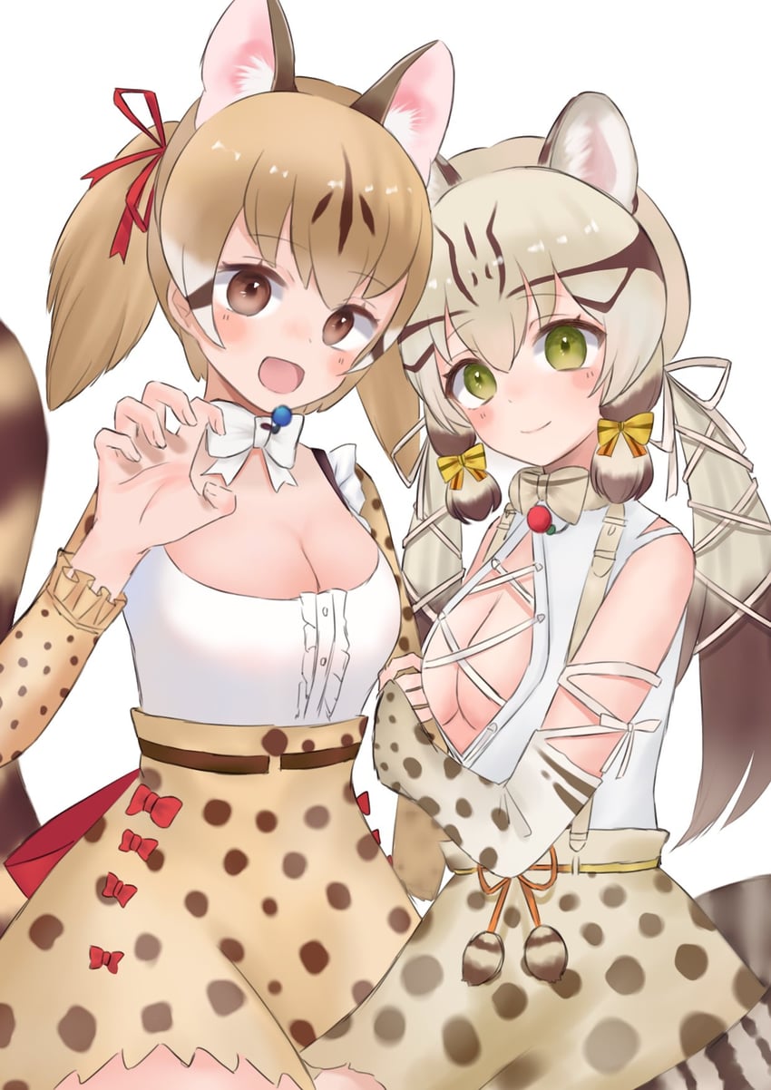 geoffroy's cat and large-spotted genet (kemono friends and 1 more) drawn by uriuriboon