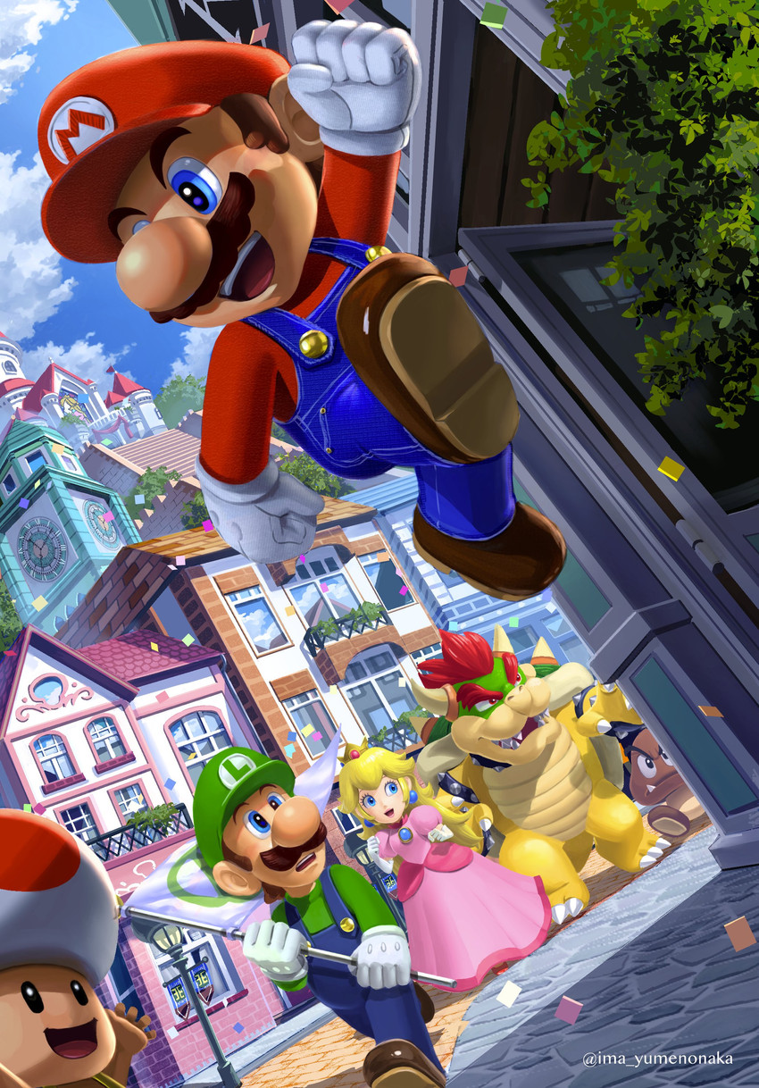 princess peach, mario, luigi, bowser, toad, and 2 more (mario) drawn by yuuma_rimi