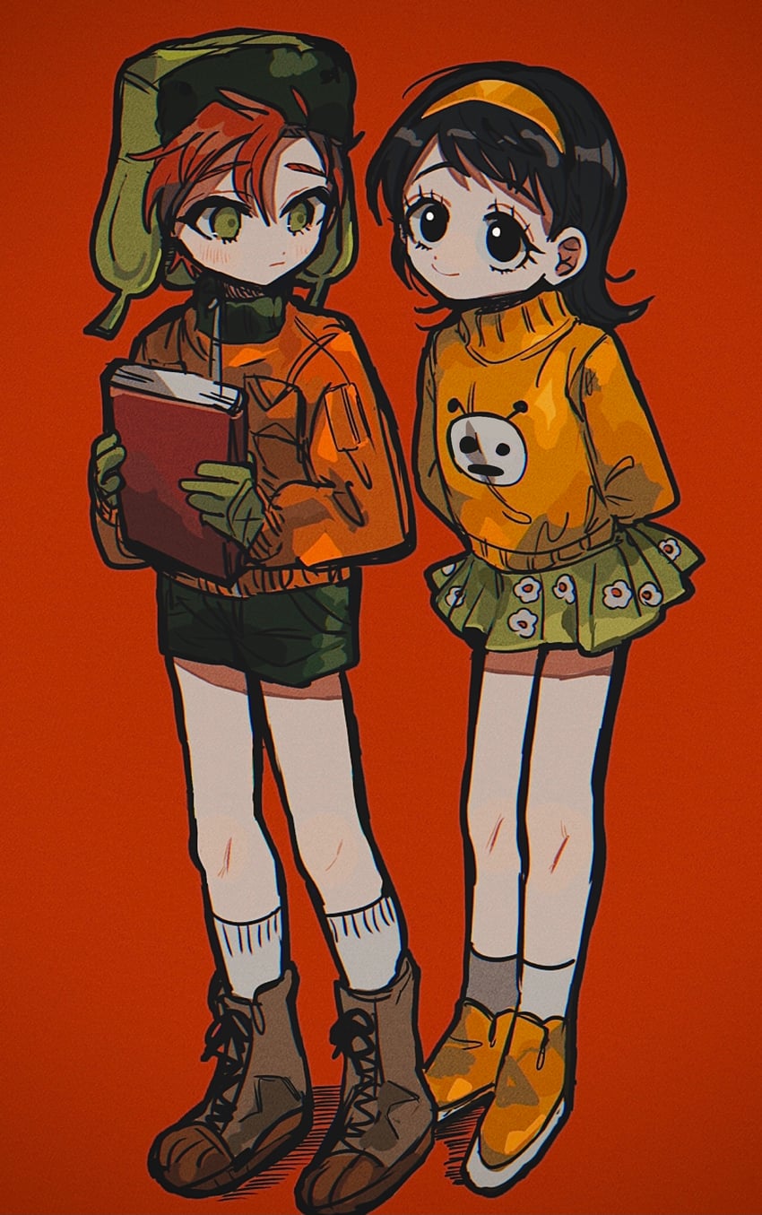 kyle broflovski and leslie meyers (south park) drawn by kara_aren
