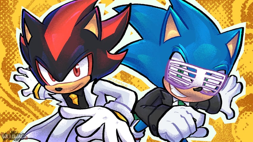 sonic the hedgehog and shadow the hedgehog (sonic) drawn by willowails