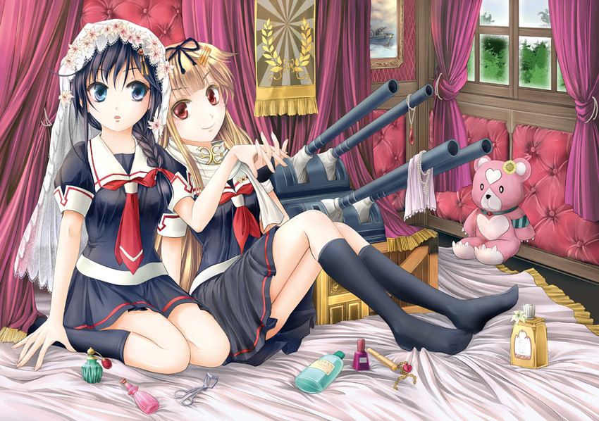 shigure, yuudachi, shigure kai ni, yuudachi kai ni, kirishima, and 1 more (kantai collection and 1 more) drawn by yuki_shuuka