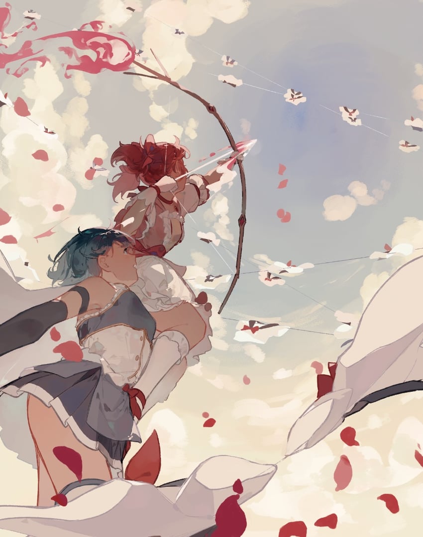 kaname madoka and miki sayaka (mahou shoujo madoka magica) drawn by luli_(bungo_kuni)