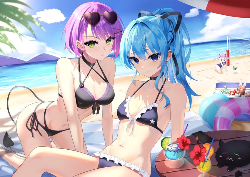 hoshimachi suisei, minato aqua, tokoyami towa, and bibi (hololive) drawn by telu_(teluscarlet)