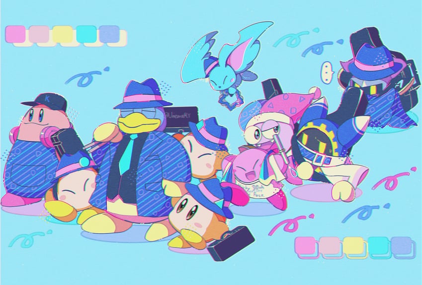kirby, meta knight, waddle dee, king dedede, magolor, and 3 more (kirby and 1 more) drawn by fukkatsu_no_maya