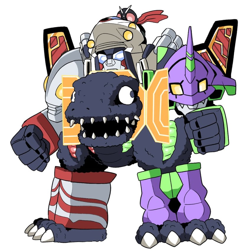 godzilla, eva 01, kamen rider 1, ultraman, and shin universe robo (neon genesis evangelion and 9 more) drawn by ao-yume