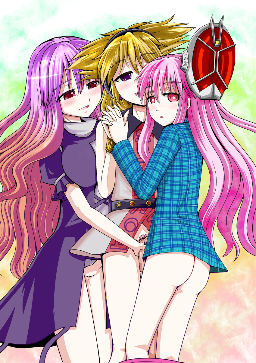 hijiri byakuren, toyosatomimi no miko, and hata no kokoro (touhou and 2 more) drawn by azuki_(azuki_shot)