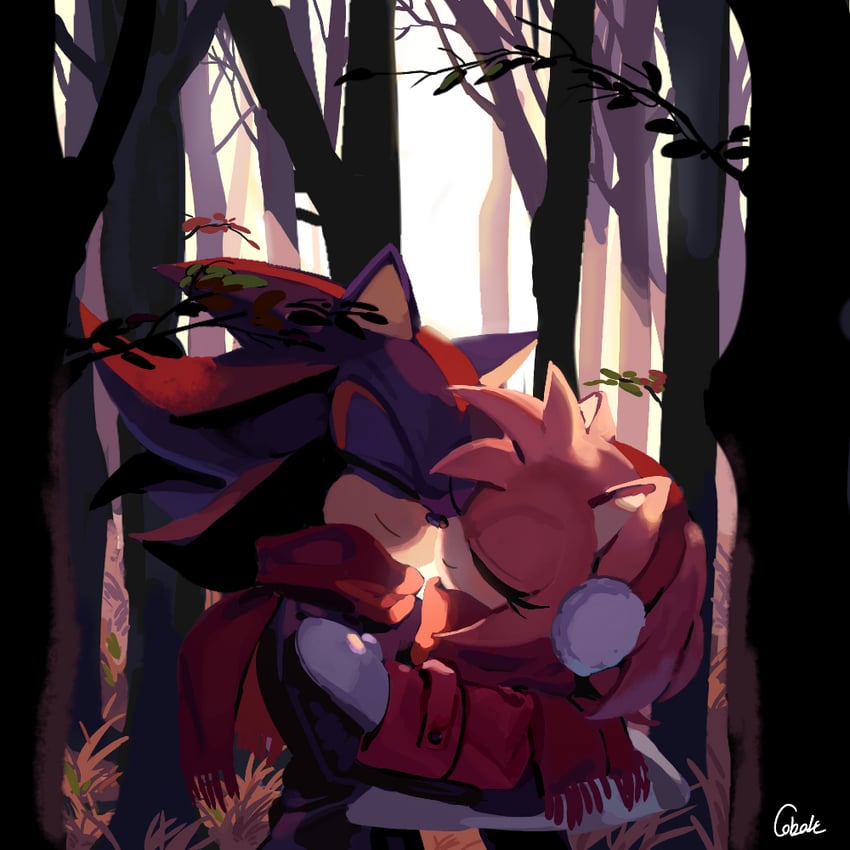 shadow the hedgehog and amy rose (sonic) drawn by cobalt_(ohhhhhw)