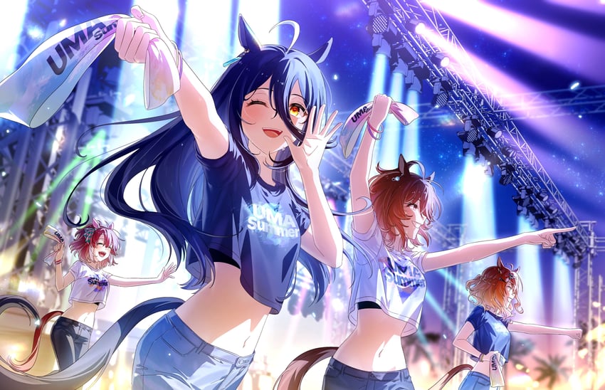 agnes tachyon, manhattan cafe, jungle pocket, and dantsu flame (umamusume) drawn by duck_sal