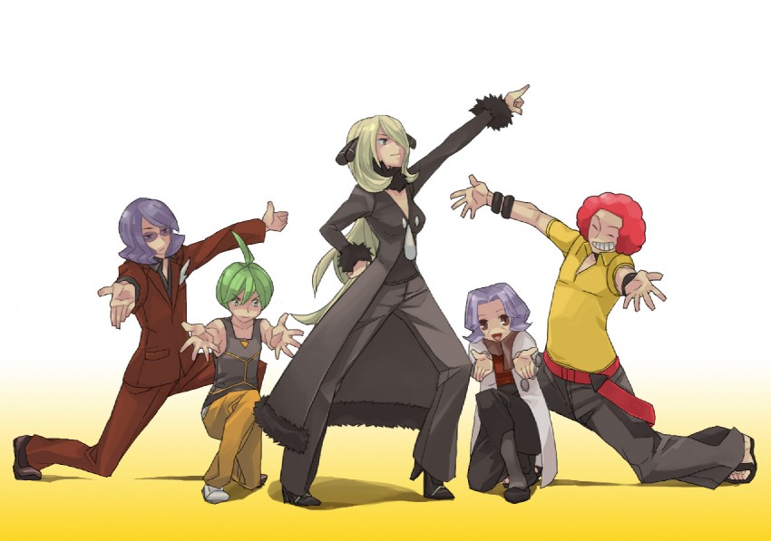 cynthia, flint, lucian, aaron, and bertha (pokemon and 2 more) drawn by keidoro143
