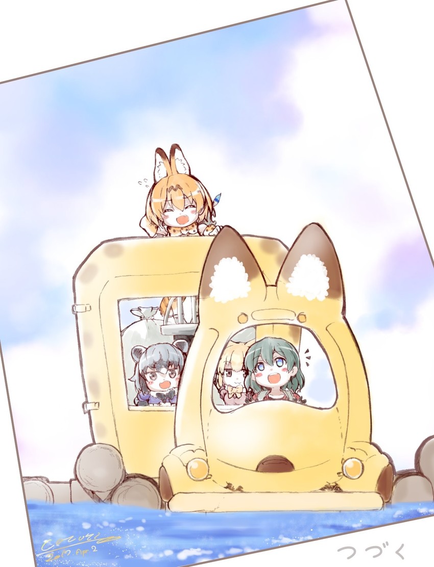 serval, kaban, common raccoon, and fennec (kemono friends) drawn by cototiworld