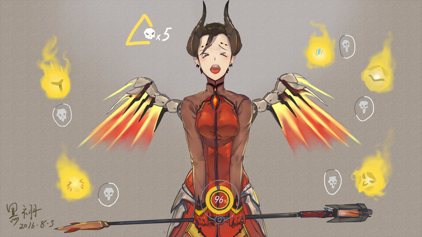 d.va, mercy, genji, reaper, reinhardt, and 2 more (overwatch and 1 more) drawn by heiyu
