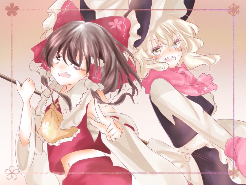 hakurei reimu and kirisame marisa (touhou and 1 more) drawn by hananenmi