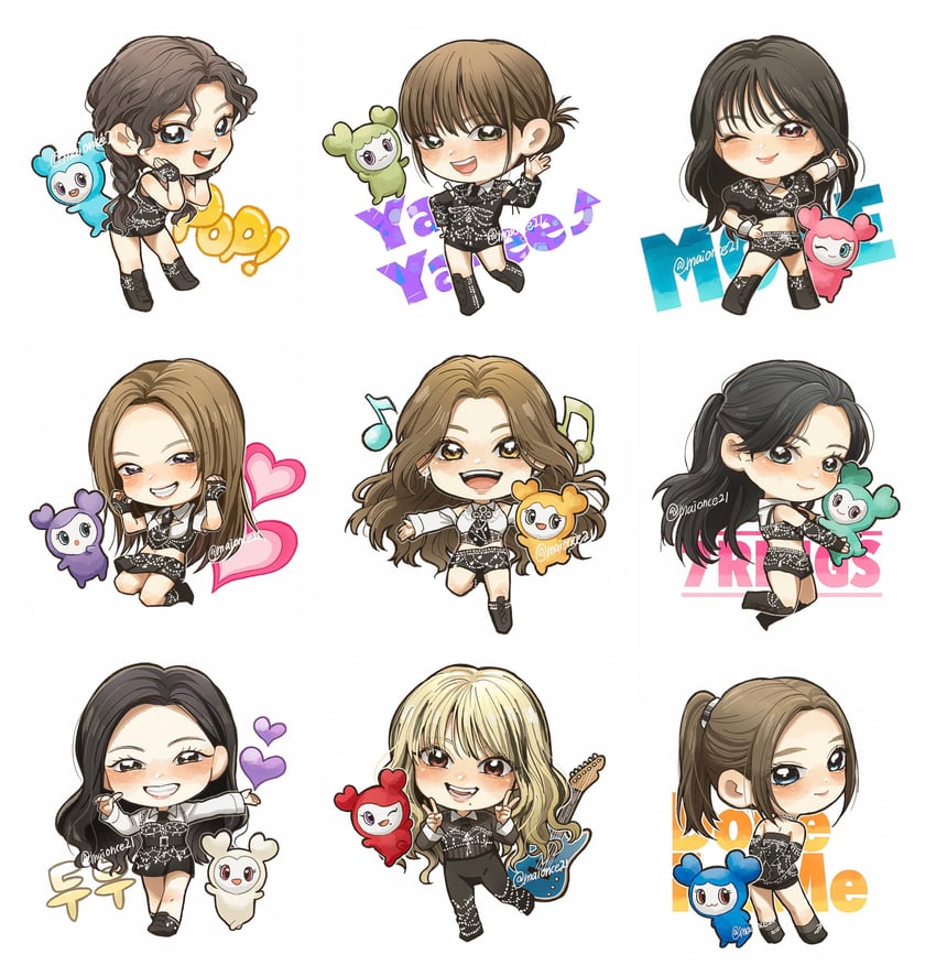 sana, nayeon, mina, momo, chaeyoung, and 13 more (real life and 1 more) drawn by maionce21