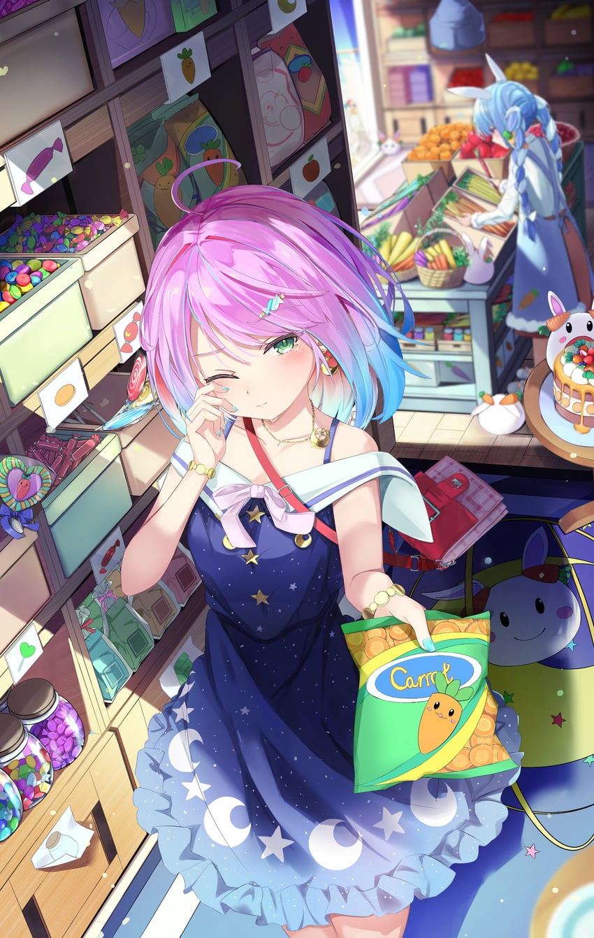 usada pekora, himemori luna, and pekomon (hololive) drawn by sinrin_uo