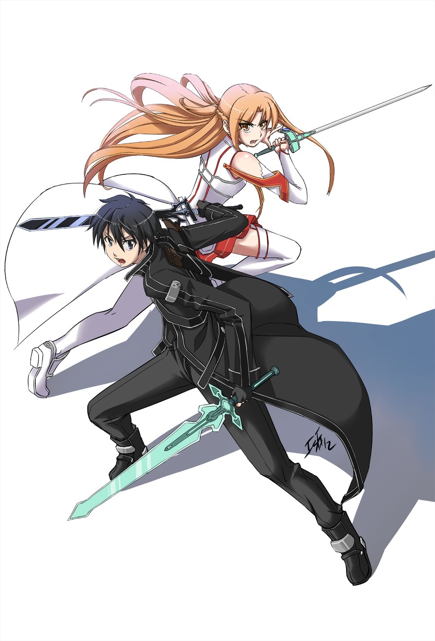 asuna and kirito (sword art online) drawn by ishquid