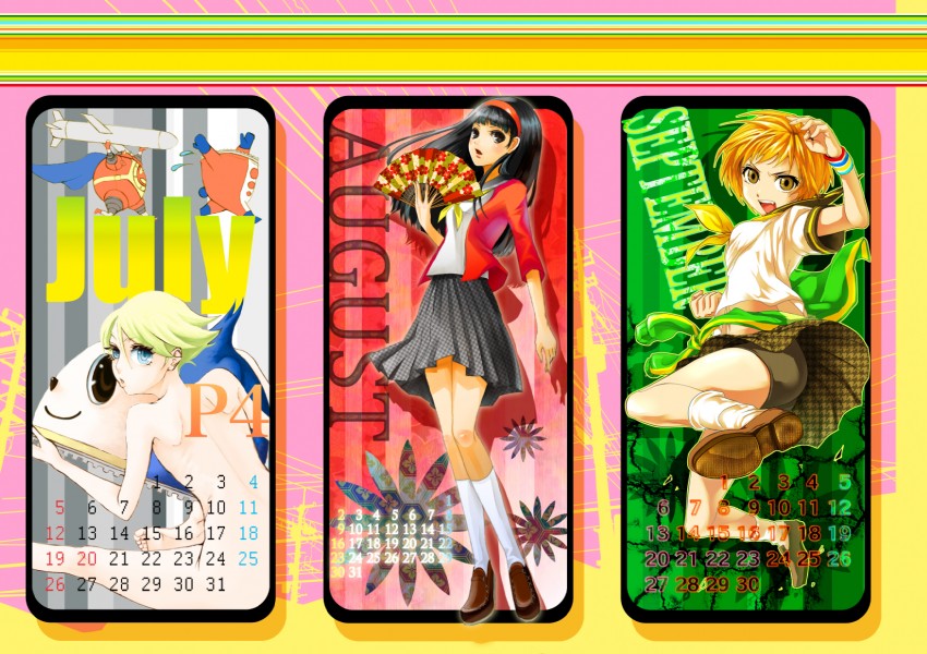 satonaka chie, amagi yukiko, and kuma (persona and 1 more) drawn by chinchikooru_(pixiv)