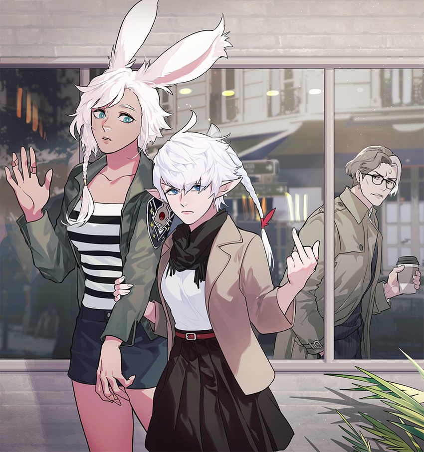 warrior of light, emet-selch, and alisaie leveilleur (final fantasy and 1 more) drawn by byuub