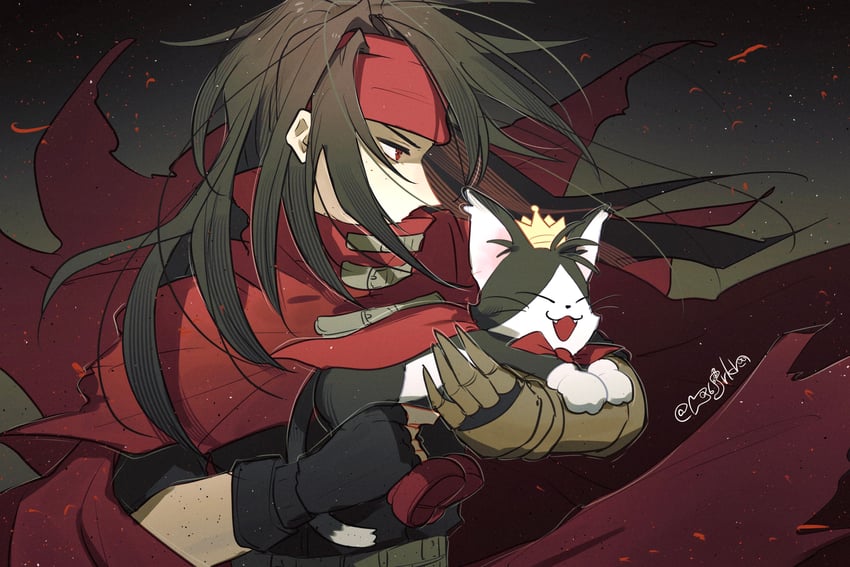 vincent valentine and cait sith (final fantasy and 2 more) drawn by hanaon