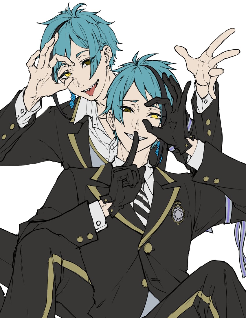 floyd leech and jade leech (twisted wonderland) drawn by akazu_kieshi
