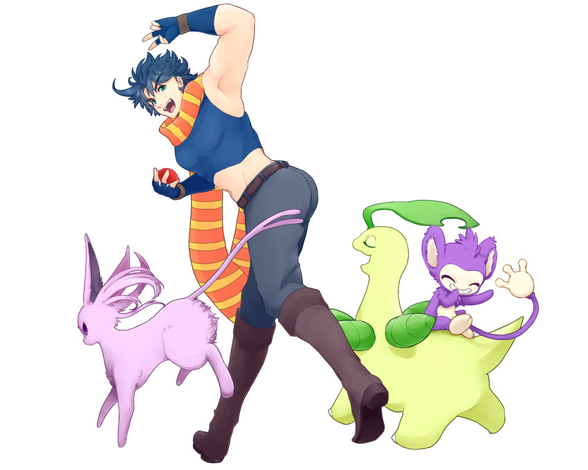 joseph joestar, espeon, aipom, and bayleef (pokemon and 1 more) drawn by kirin62
