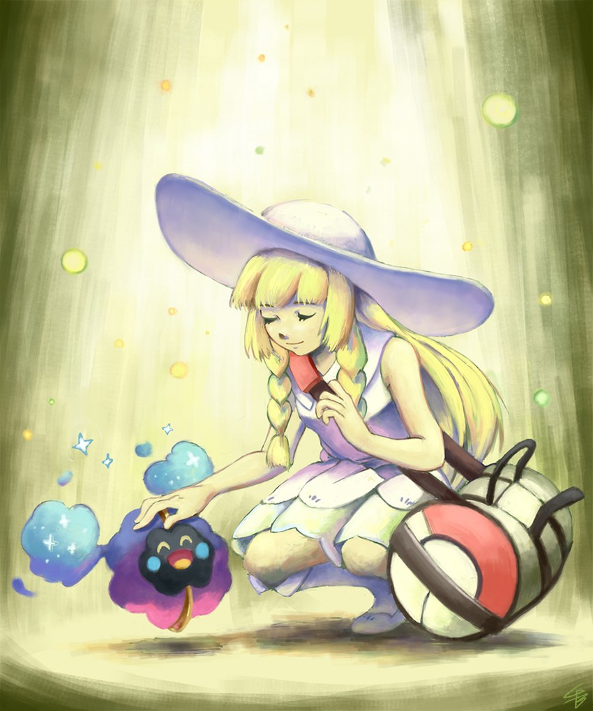 lillie and cosmog (pokemon and 1 more) drawn by mei_ford
